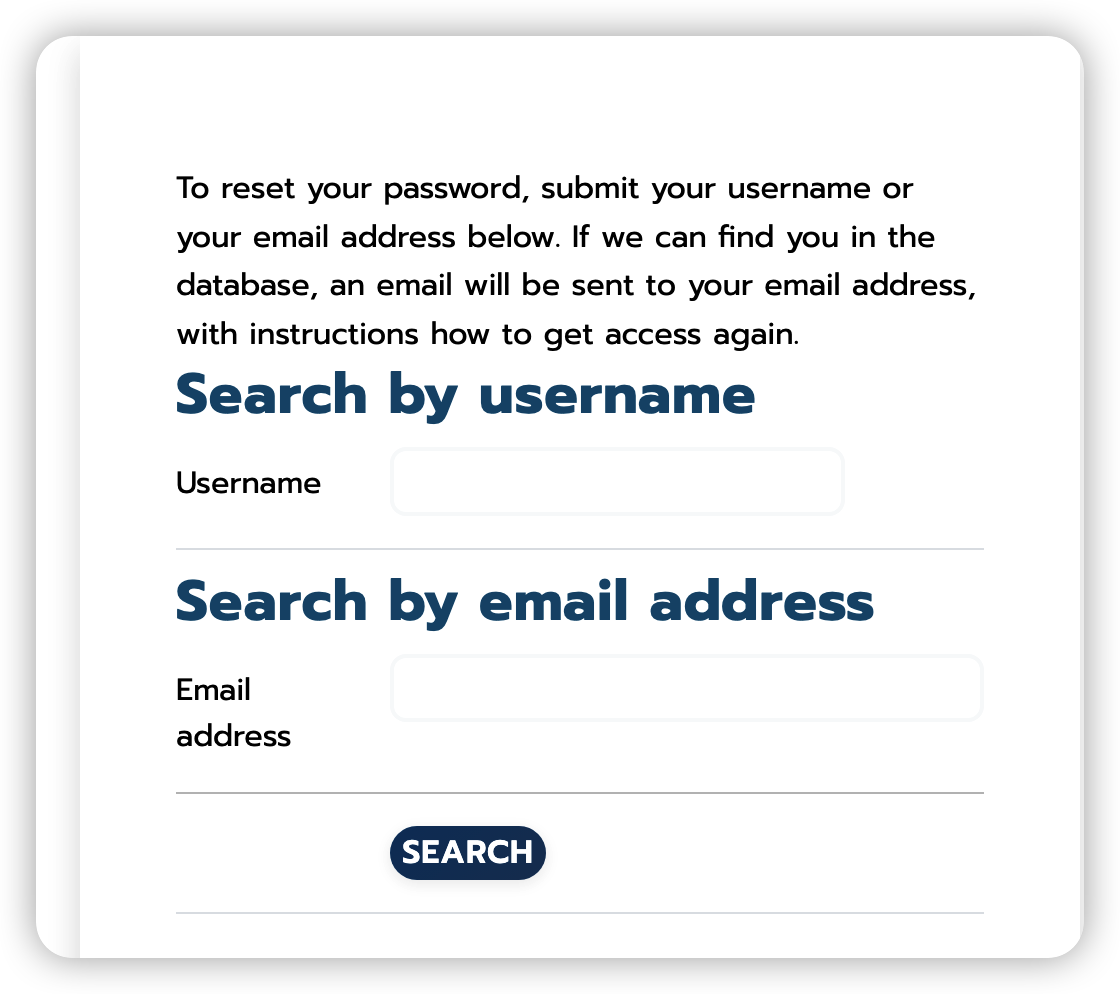 Search by username or email