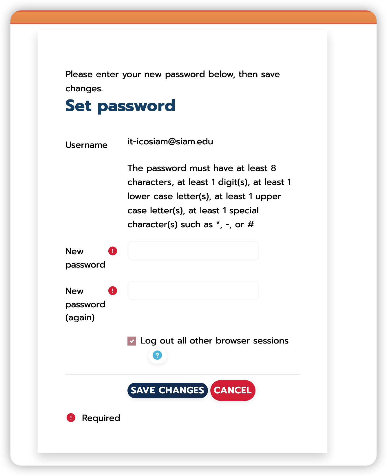 Set new password form