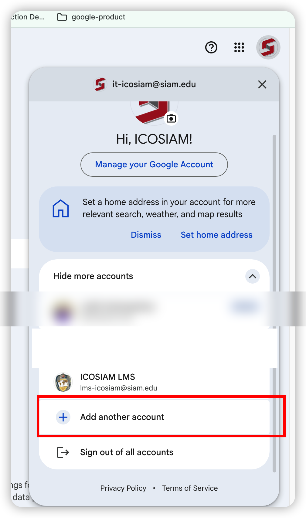 Add another account button